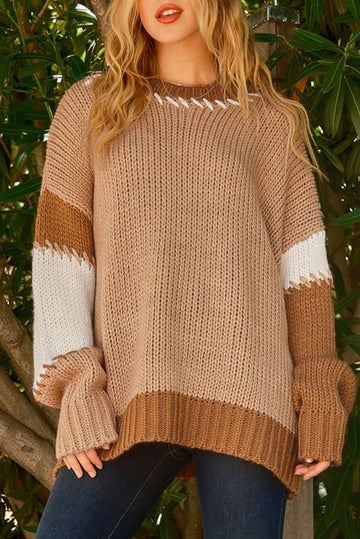 Color Block Contrast Stitch Oversized Sweater