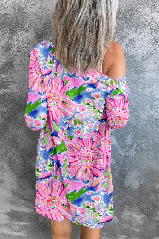 Flower Print Long Sleeve Button Up Cardigan