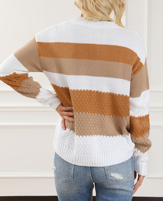 Stripe Cable Knit Drop Shoulder Sweater