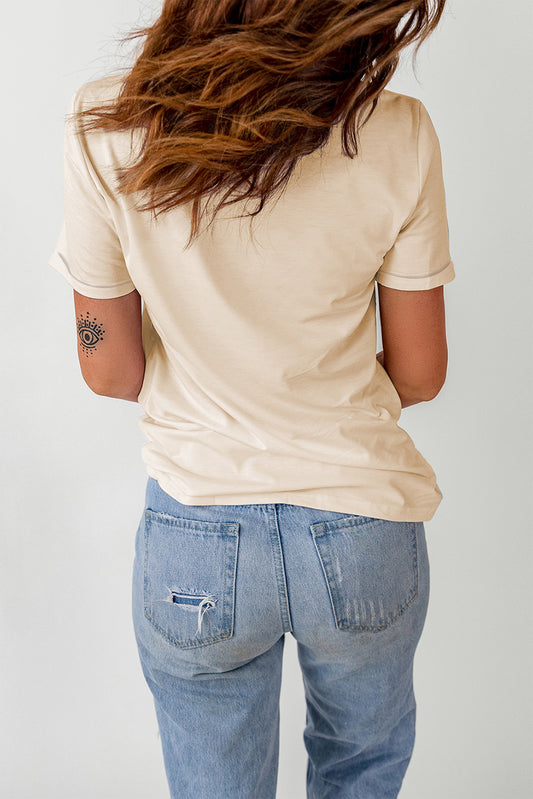 Sequined Leopard Love Heart Print Crew Neck T Shirt