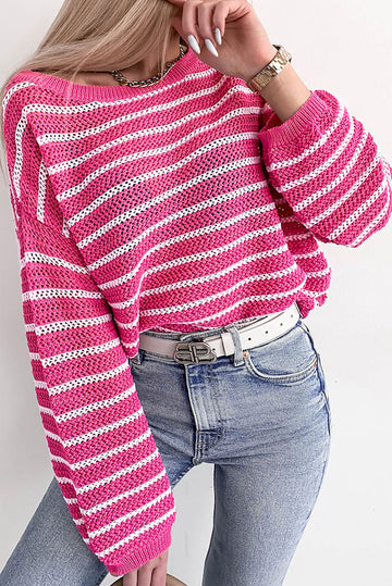 Drop Shoulder Contrasting Striped Sweater