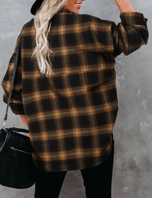 Plaid Pattern Flap Pockets Csual Shirt