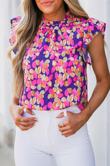 Multicolor Ruffle Sleeve Floral Print Blouse