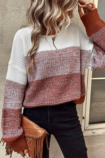 Color Block Drop Shoulder Ribbed Trim Sweater