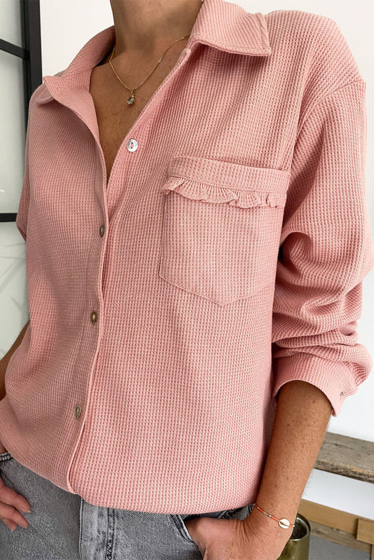 Frilled Pocket Waffle Knit Shacket