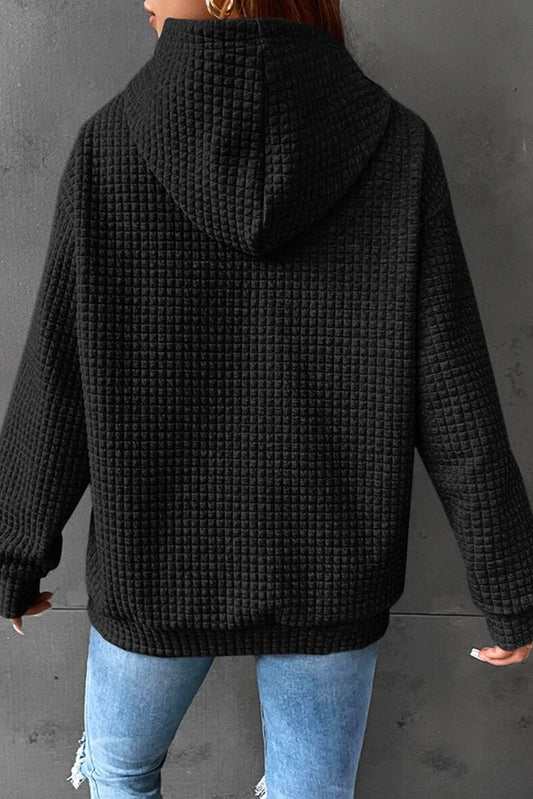 Lattice Textured Kangaroo Pocket Drawstring Hoodie