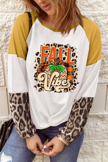 FALL Vibes Leopard Color Block Long Sleeve T Shirt