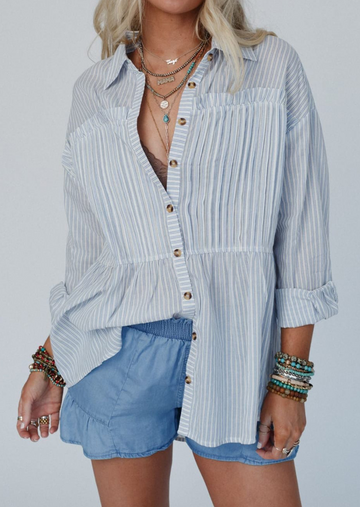 Sky Blue Stripe Striped Buttoned up Long Sleeve Shirt