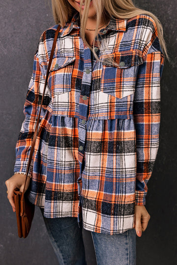Multicolor Plaid Button Down Ruffled Shirt Jacket  Item NO.: LC854250-22
