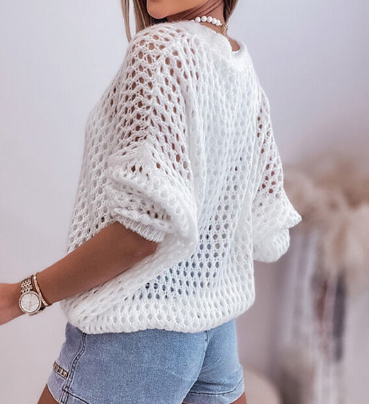Hollowed Knit Dolman Sleeve Sweater Cardigan