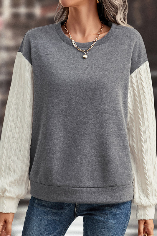 Cable Knit Sleeves Crew Neck Sweatshirt