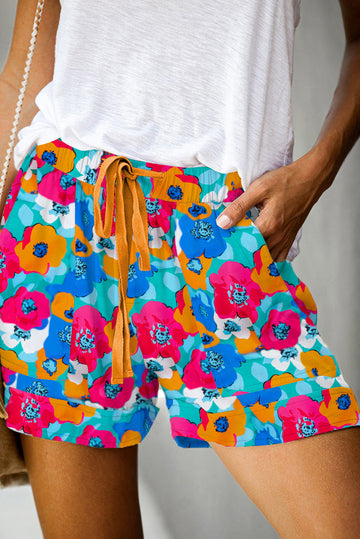 Floral Print Drawstring Elastic Waist Casual Shorts