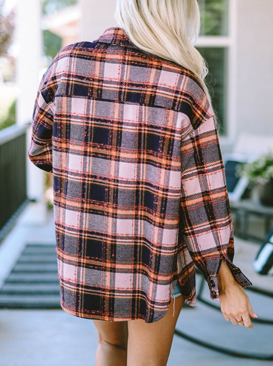 Oversized Flap Pockets Plaid Shacket with Slits