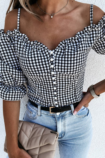 Button Down Cold Shoulder Blouse