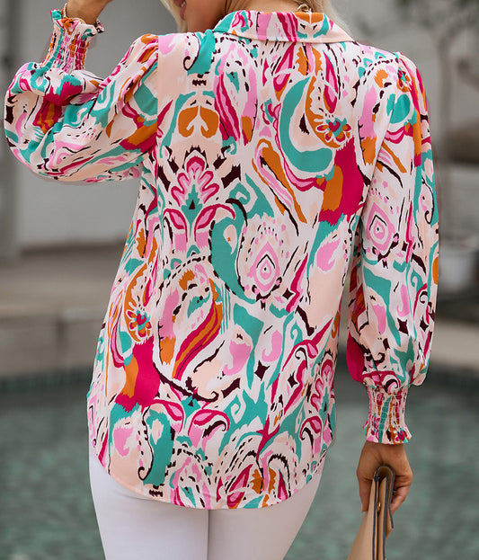 Paisley Print 3/4 Lantern Sleeve Shirt