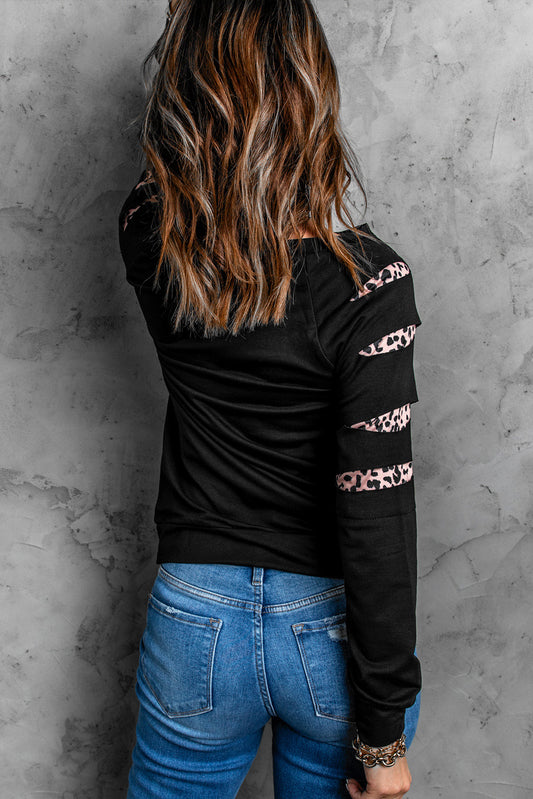 FALL Leopard Print Cut Out Long Sleeve Sweatshirt