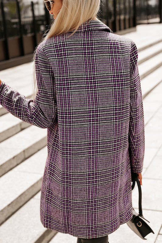 Plaid Lapel Collar One Button Midi Coat
