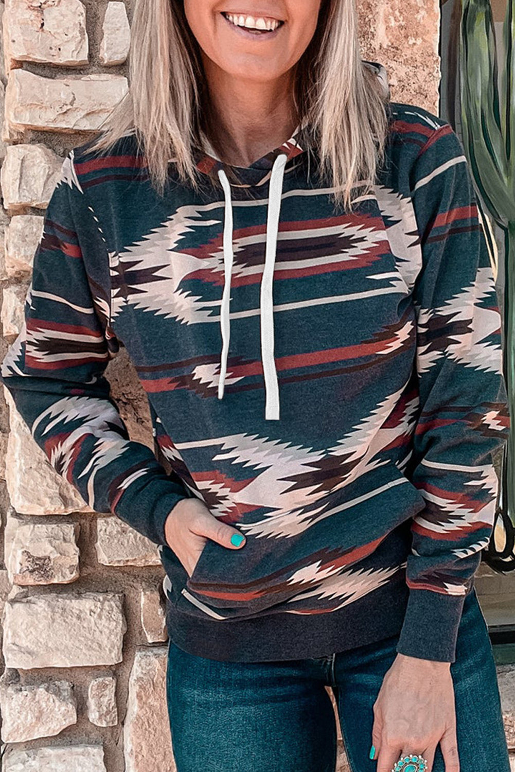 Western Fashion Aztec Print Pullover Hoodie