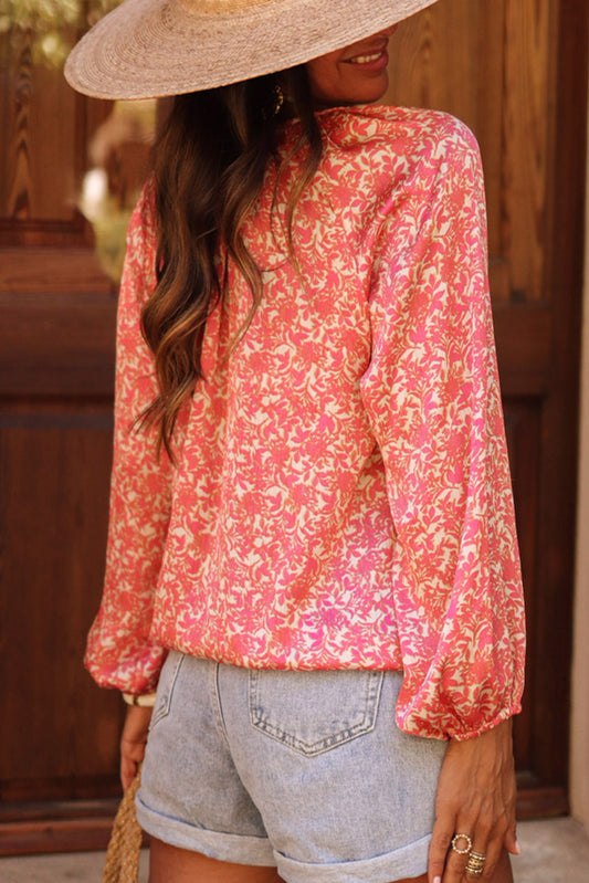 Bubble Sleeve Floral Shirt with Lace up
