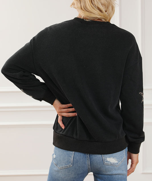 Leopard Star Patched Drop Shoulder Sweatshirt