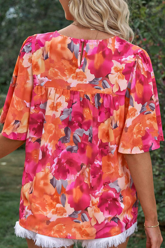 Floral Print Wide Sleeve Blouse